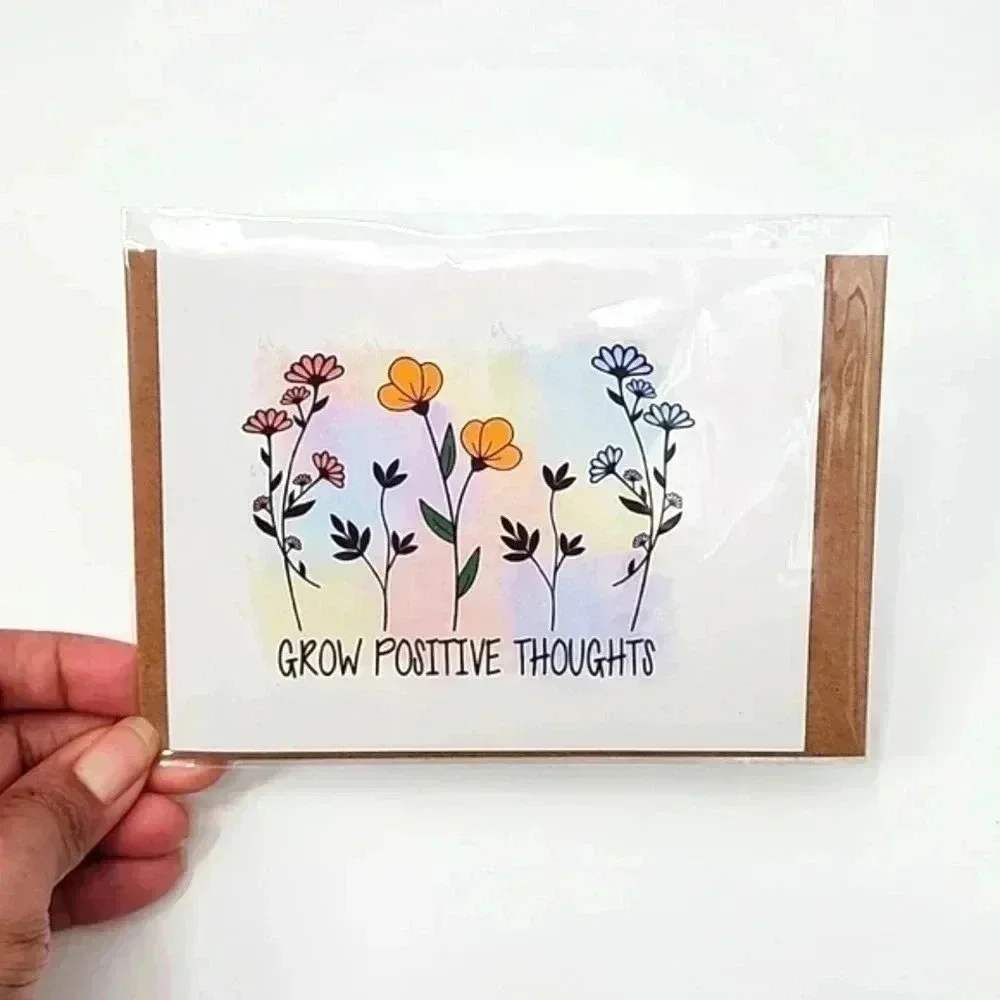 Grow Positive Thoughts Handmade Blank‎ Greeting Card 4X6